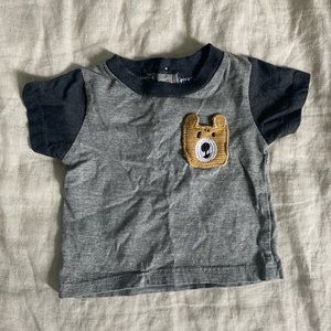 Baby Boy Grey Short Sleeve Shirt 0-3 Months With Bear Detail Top Summer Clothes